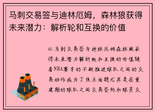 马刺交易签与迪林厄姆，森林狼获得未来潜力：解析轮和互换的价值