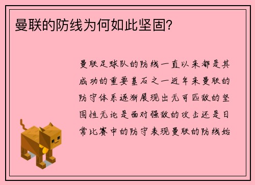曼联的防线为何如此坚固？